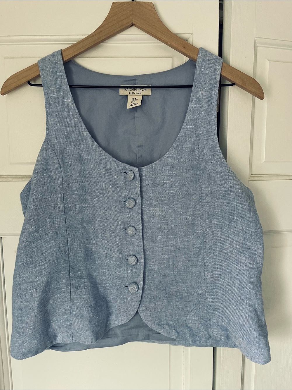 Rachel Zoe Pale Blue Linen Button-Front Vest, M
